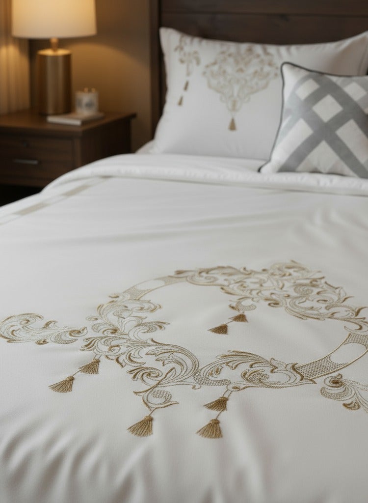 تى ام هوم طقم كفر لحاف مطرز رويل – 250 ألف غرزة تطريز فاخر | قطن طبيعي 100% – 600 غرزة – مفروشات فندقية عالية الجودة – TM Home - Image 1
