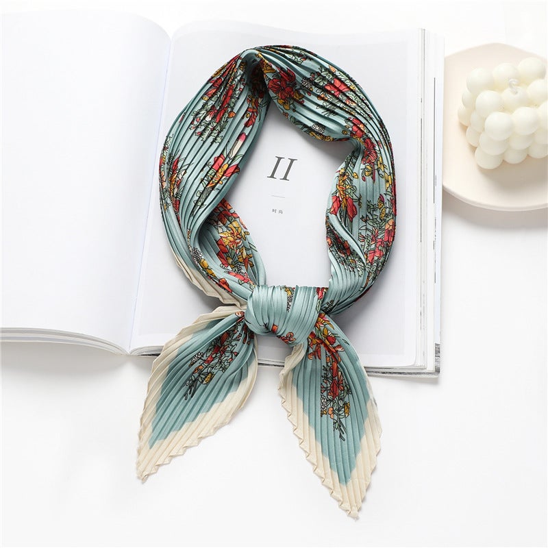Elegant printed scarf women''s all-match decorative scarf 70cm square scarf crumpled artificial silk scarf autumn and winter scarf thin - Image 1