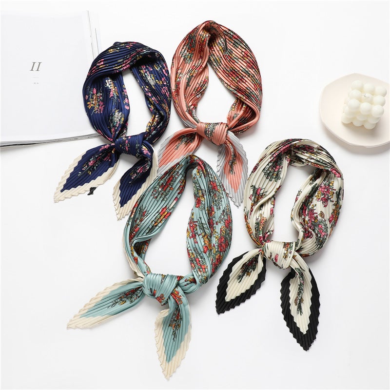 Elegant printed scarf women''s all-match decorative scarf 70cm square scarf crumpled artificial silk scarf autumn and winter scarf thin - Image 2