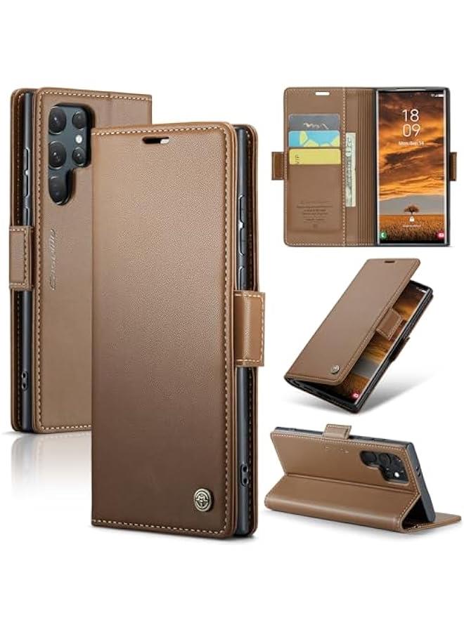 Brown PU Leather RFID Blocking Flip Wallet Case for Samsung Galaxy S25 Ultra with Credit Card Holder, Kickstand, Magnetic Clasp - Stylish and Protective Phone Cover for Men and Women - Image 1