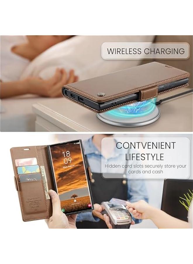 Brown PU Leather RFID Blocking Flip Wallet Case for Samsung Galaxy S25 Ultra with Credit Card Holder, Kickstand, Magnetic Clasp - Stylish and Protective Phone Cover for Men and Women - Image 2