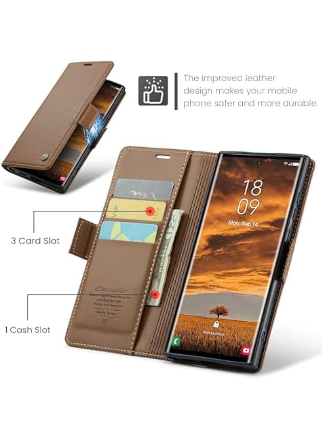 Brown PU Leather RFID Blocking Flip Wallet Case for Samsung Galaxy S25 Ultra with Credit Card Holder, Kickstand, Magnetic Clasp - Stylish and Protective Phone Cover for Men and Women - Image 3