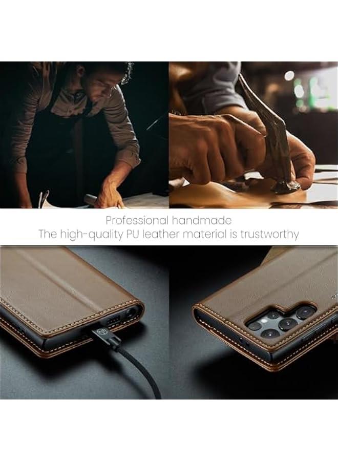 Brown PU Leather RFID Blocking Flip Wallet Case for Samsung Galaxy S25 Ultra with Credit Card Holder, Kickstand, Magnetic Clasp - Stylish and Protective Phone Cover for Men and Women - Image 5