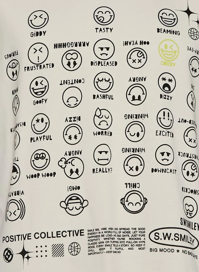 SP Characters Men Regular Fit Crew Neck Short Sleeve SmileyWorld Print T-shirt