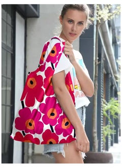 Freegallops Red flower fashion foldable eco-friendly shopping bag tote bag shoulder bag travel portable storage bag  - Image 1