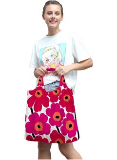 Freegallops Red flower fashion foldable eco-friendly shopping bag tote bag shoulder bag travel portable storage bag  - Image 5