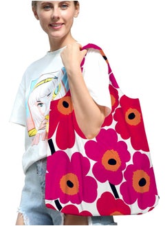 Freegallops Red flower fashion foldable eco-friendly shopping bag tote bag shoulder bag travel portable storage bag  - Image 3