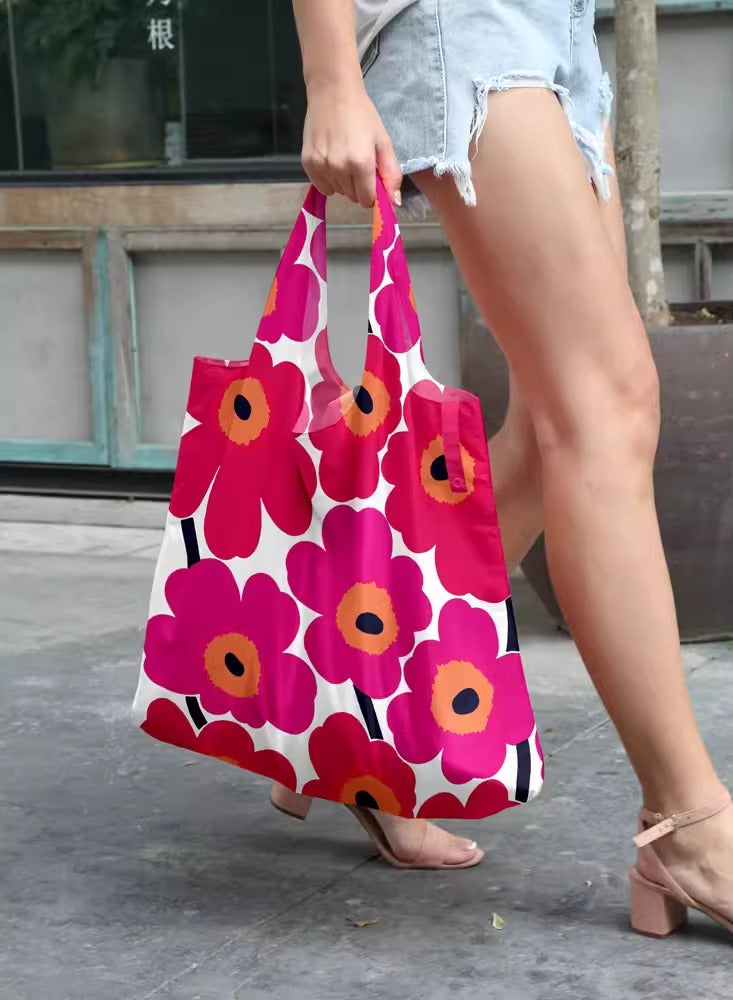 Freegallops Red flower fashion foldable eco-friendly shopping bag tote bag shoulder bag travel portable storage bag  - Image 4
