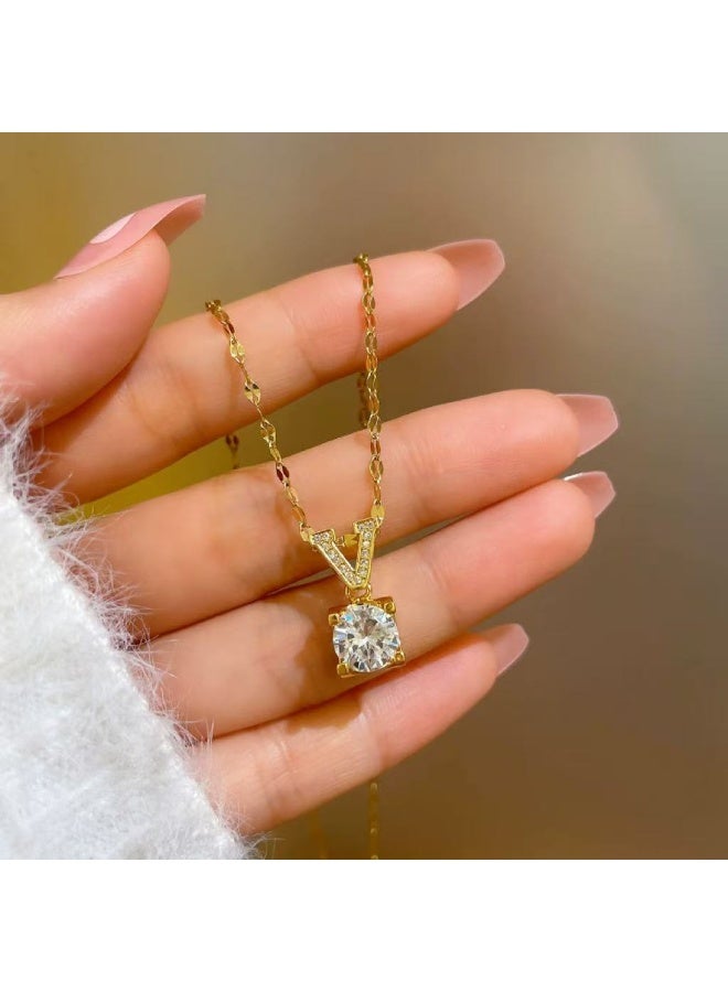 Goolsky Zircon Titanium Steel Necklace – Elegant Diamond-Inspired Jewelry, Zircons Diamond-Inspired Design Non-Fading, Daily Wear/Formal Events, Luxury Sparkle - Image 2
