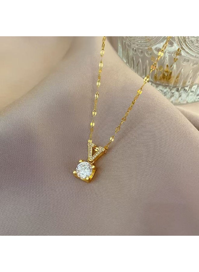 Goolsky Zircon Titanium Steel Necklace – Elegant Diamond-Inspired Jewelry, Zircons Diamond-Inspired Design Non-Fading, Daily Wear/Formal Events, Luxury Sparkle - Image 1