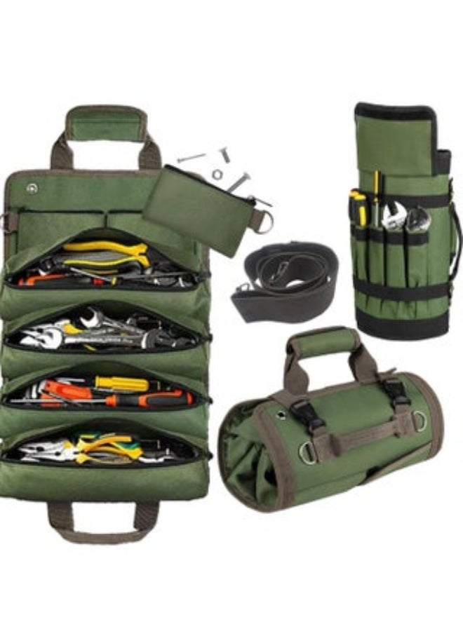 Arabest Tool Bag Roll Up, UUP Heavy Duty Rolled Empty Tool Storage Organization, Portable Foldable Rollup Organizer with 2 Small Pouches, Rollable Carrying Toolbag, Dad Men Mechanic Birthday Gifts, Army Green - Image 1
