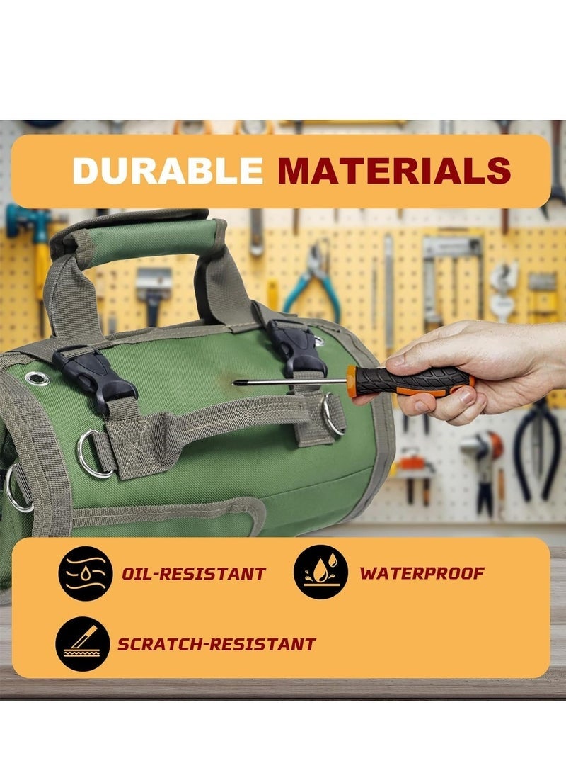 Arabest Tool Bag Roll Up, UUP Heavy Duty Rolled Empty Tool Storage Organization, Portable Foldable Rollup Organizer with 2 Small Pouches, Rollable Carrying Toolbag, Dad Men Mechanic Birthday Gifts, Army Green - Image 3