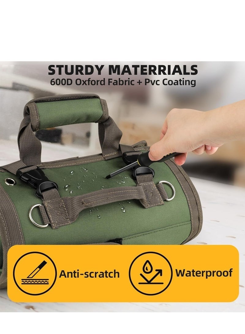 Arabest Tool Bag Roll Up, UUP Heavy Duty Rolled Empty Tool Storage Organization, Portable Foldable Rollup Organizer with 2 Small Pouches, Rollable Carrying Toolbag, Dad Men Mechanic Birthday Gifts, Army Green - Image 5