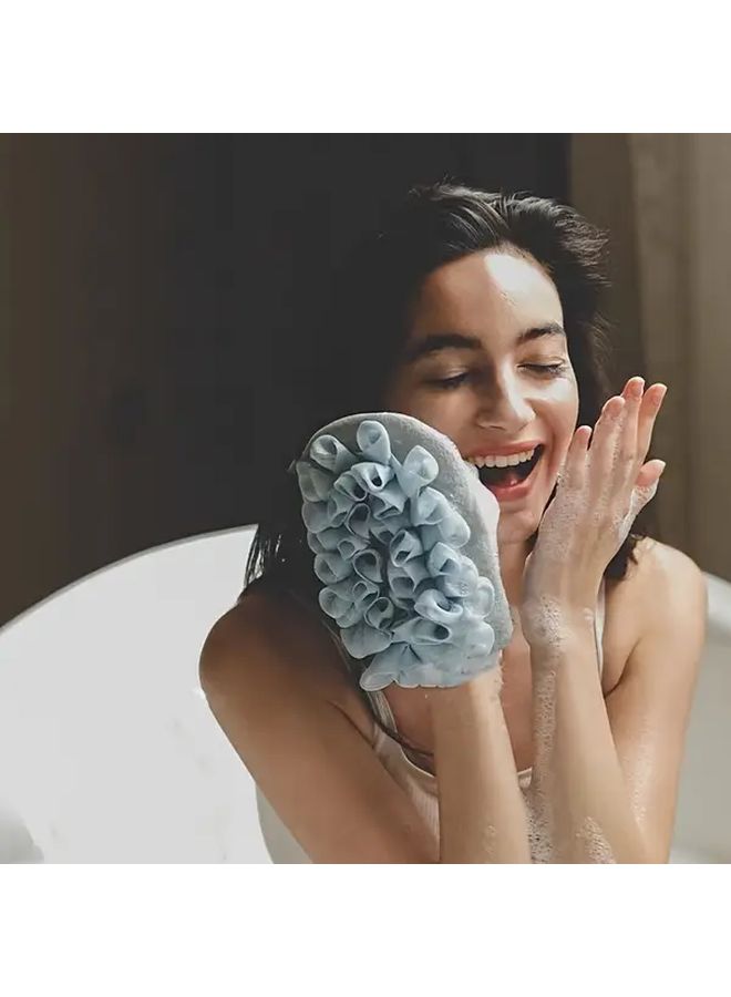 3pcs Bath Scrubber Set Dual Sided Exfoliating Glove Loofah In Gray Pink Blue - Image 1