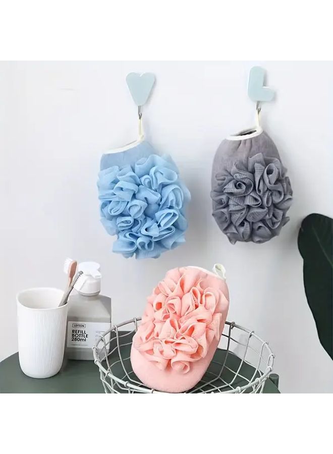 3pcs Bath Scrubber Set Dual Sided Exfoliating Glove Loofah In Gray Pink Blue - Image 5