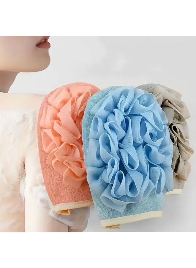 3pcs Bath Scrubber Set Dual Sided Exfoliating Glove Loofah In Gray Pink Blue - Image 2