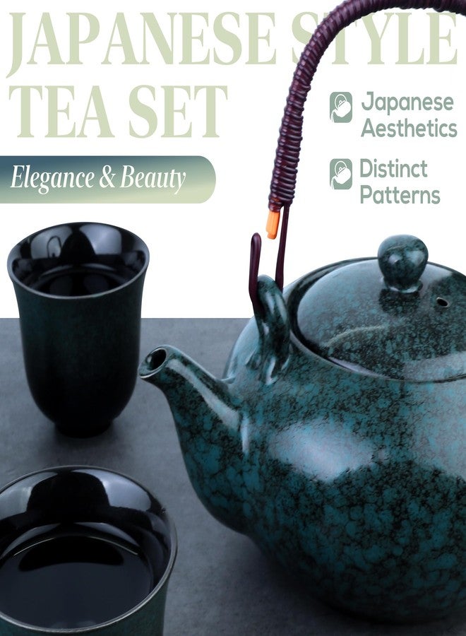 PUNNIO Japanese Tea Set, Japanese Style Porcelain Tea Sets for Adult, 1 Ceramic Tea Pot with Handle & 1 Stainless Steel Tea Filter & 6 Tea Cups (Fambe Blue) - Image 2
