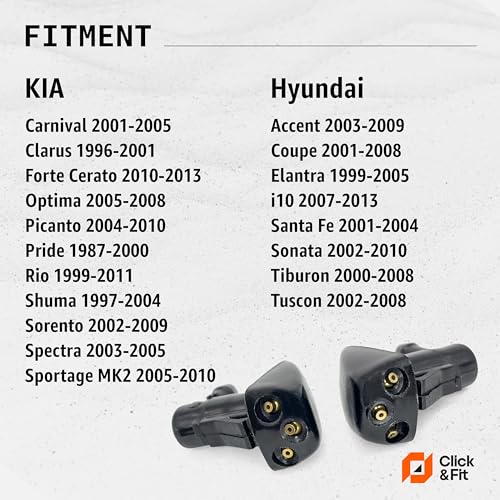 Click&Fit Windshield Washer Nozzles compatible with Kia and Hyundai from 2000 to 2013, Sorento 2002-2009, Optima Sportage 05-10, Sonata 2002-2010, Elantra Santa Fe Tucson – Wiper spray jets 2pcs - Image 2