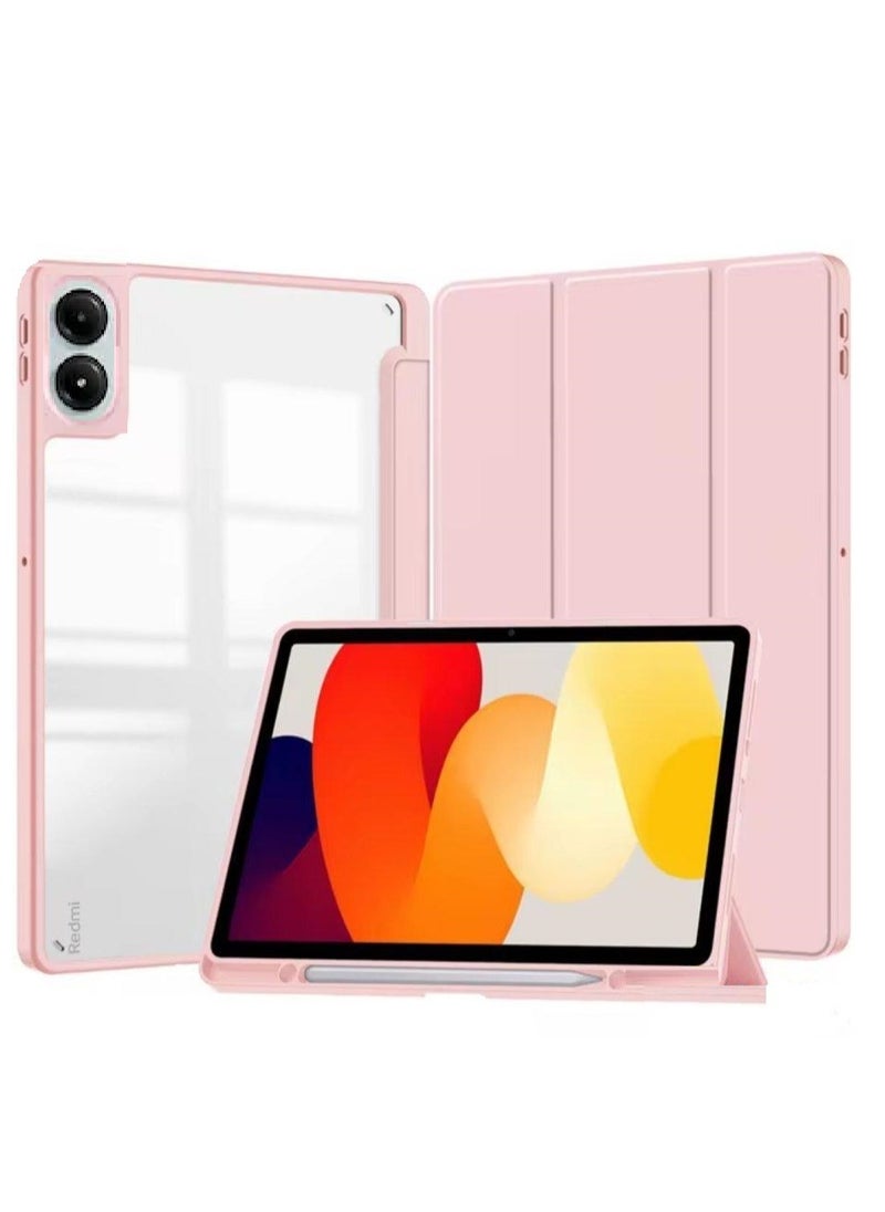 EVO Case for Redmi Pad Pro with Pen Holder 12.1 Inch 2024, [Auto Wake/Sleep] Transparent Back Cover for Tablets Xiaomi Redmi Pad Pro ( )pink  - Image 1