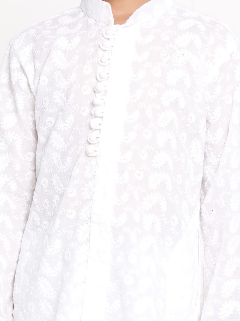 JBN Creation Boys Lukhnowi Chikankari White Kurta Pyjama Set | Traditional Ethnic Wear (JBNBK094WHnPWH_14) - Image 4