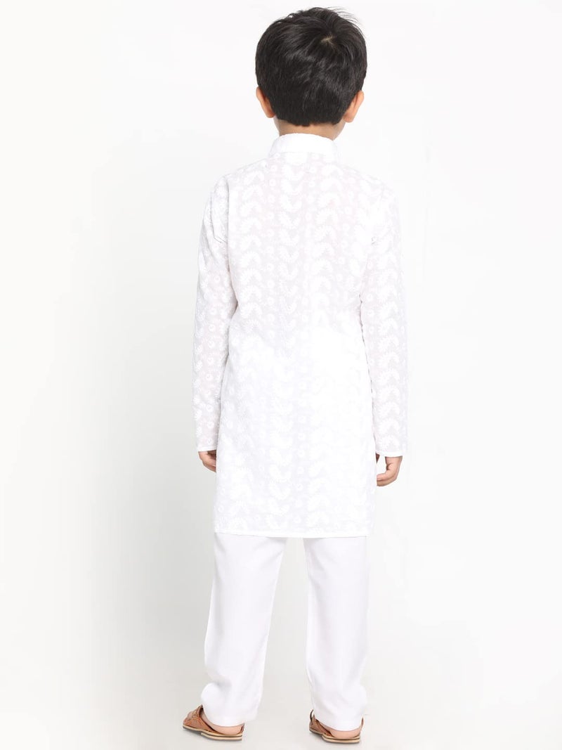 JBN Creation Boys Lukhnowi Chikankari White Kurta Pyjama Set | Traditional Ethnic Wear (JBNBK094WHnPWH_14) - Image 5