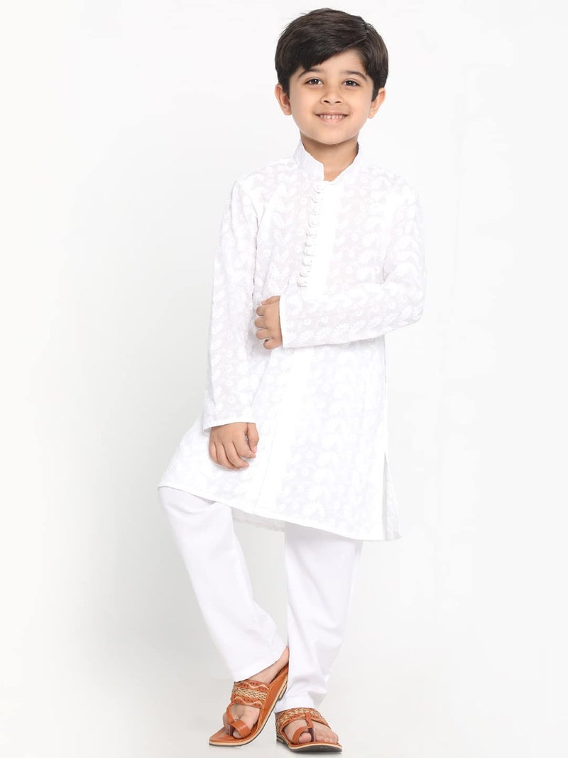 JBN Creation Boys Lukhnowi Chikankari White Kurta Pyjama Set | Traditional Ethnic Wear (JBNBK094WHnPWH_14) - Image 2