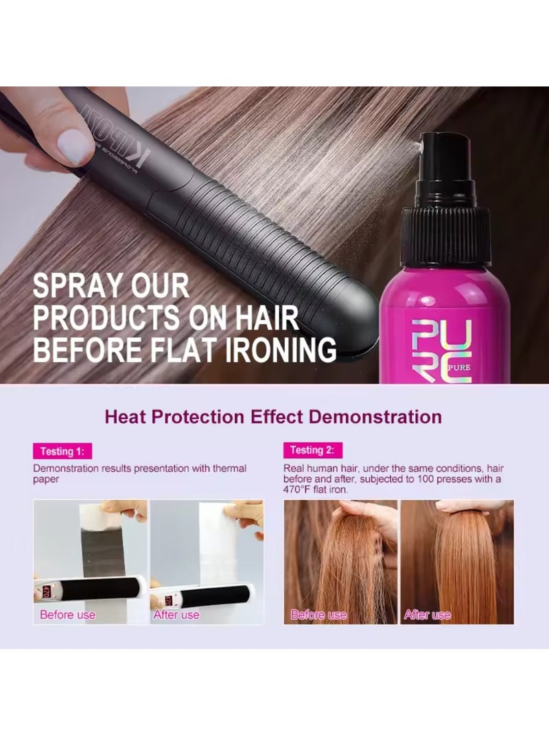 PURC - 75ml Heat Protection Spray for Hair Reduce Frizz Hydrate Smooth Hair for 3 Days Heat Protection Up to 240°C+ 470°F for Curling Perming Blow Dry Leave in Essential Oil Heat Protection Spray - Image 1
