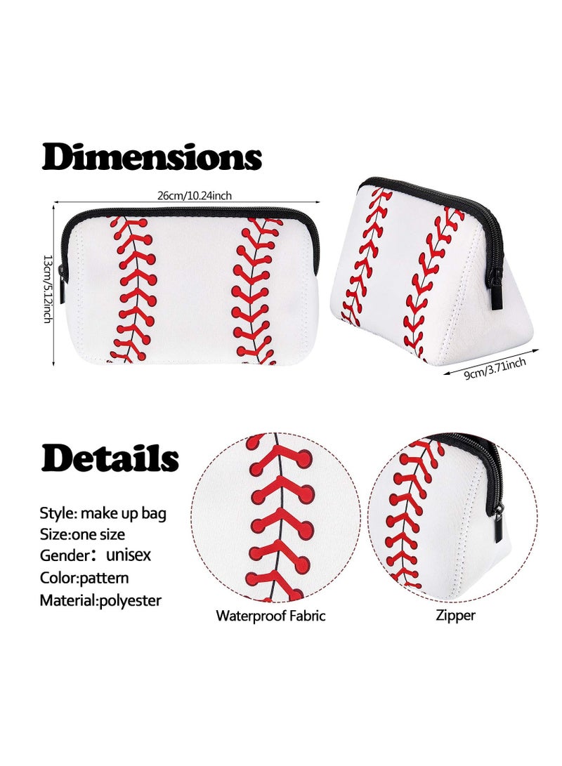 Excefore White Softball Bag, softball Print Makeup Bag Baseball Travel Cosmetic Pouch Bag Waterproof Neoprene Bag with Zipper (2pcs, 10.24 x 5.12 x 3.7 Inch) - Image 2