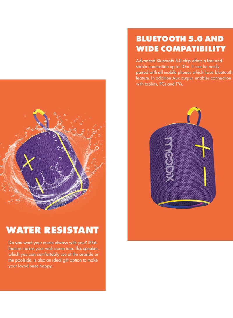 Moodix KI23KSV6 Water Resistant Bluetooth Speaker with TF Card and USB Port, Purple - Image 3