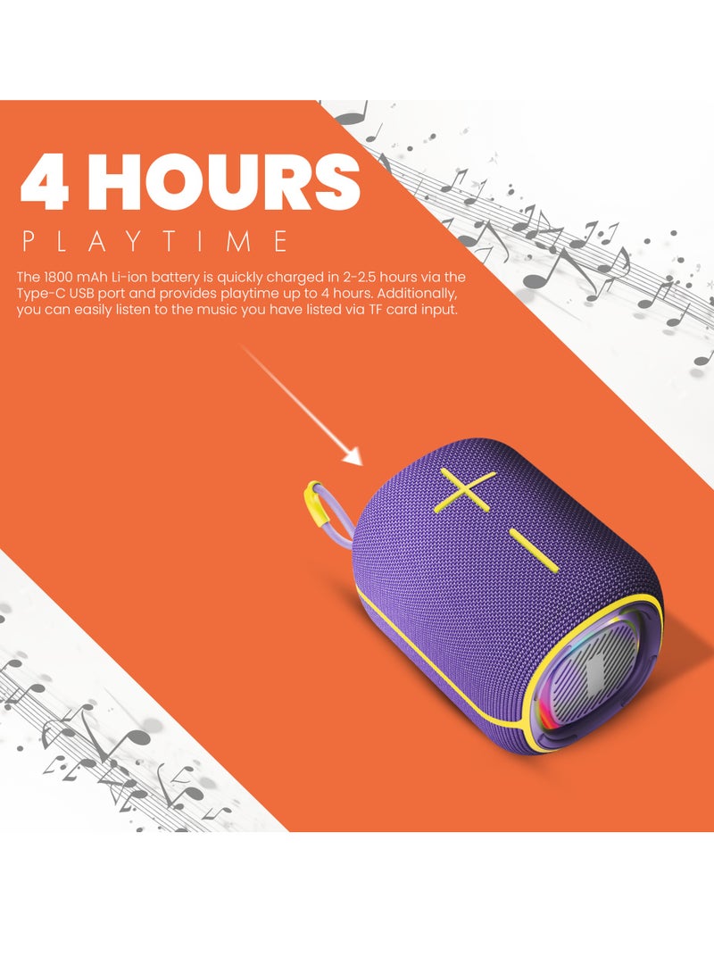 Moodix KI23KSV6 Water Resistant Bluetooth Speaker with TF Card and USB Port, Purple - Image 4