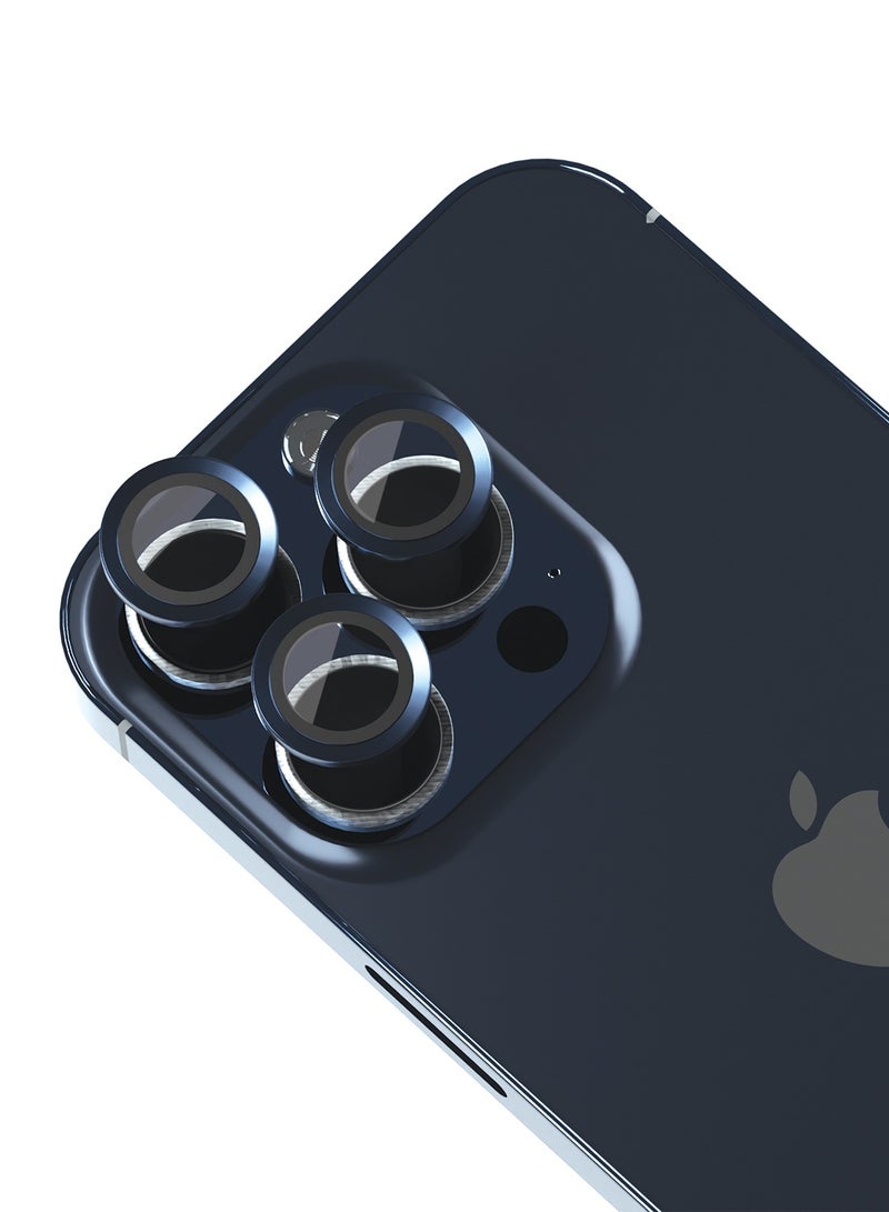 ماكس آند ماكس واقي عدسة الكاميرا لهاتف iPhone 15 Pro / 15 Pro Max - زجاج شفاف مقسّى مع حواف من الألومنيوم، وطلاء مضاد للخدش وواقي عدسة مقاوم للخدش - أزرق - Image 1