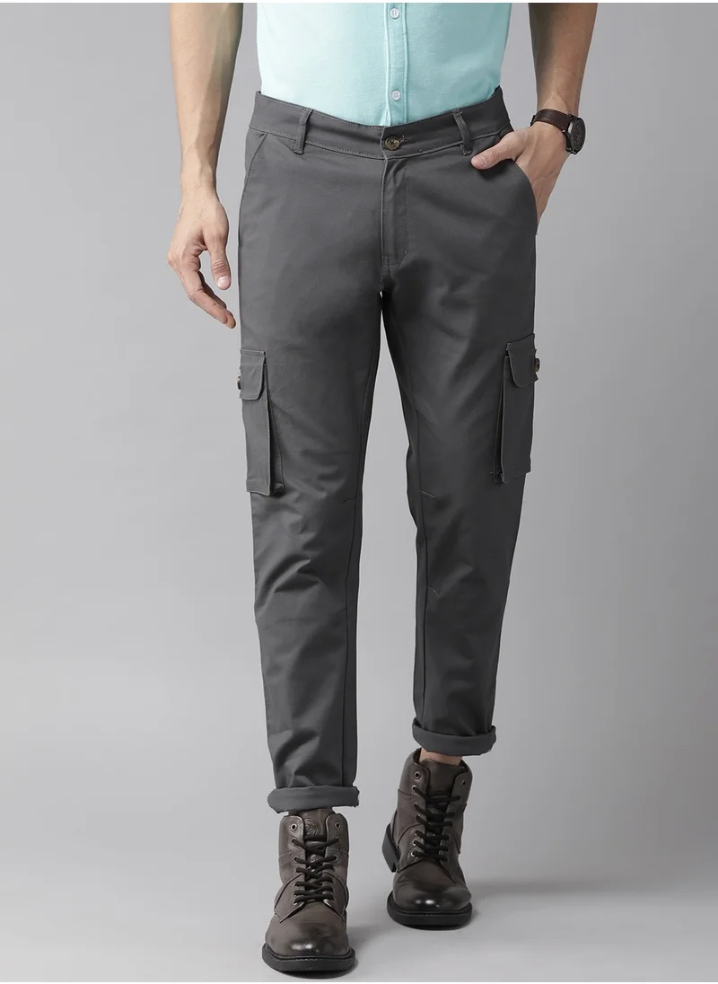 Hubberholme Dark Grey Slim Fit Cargo Trousers for Men