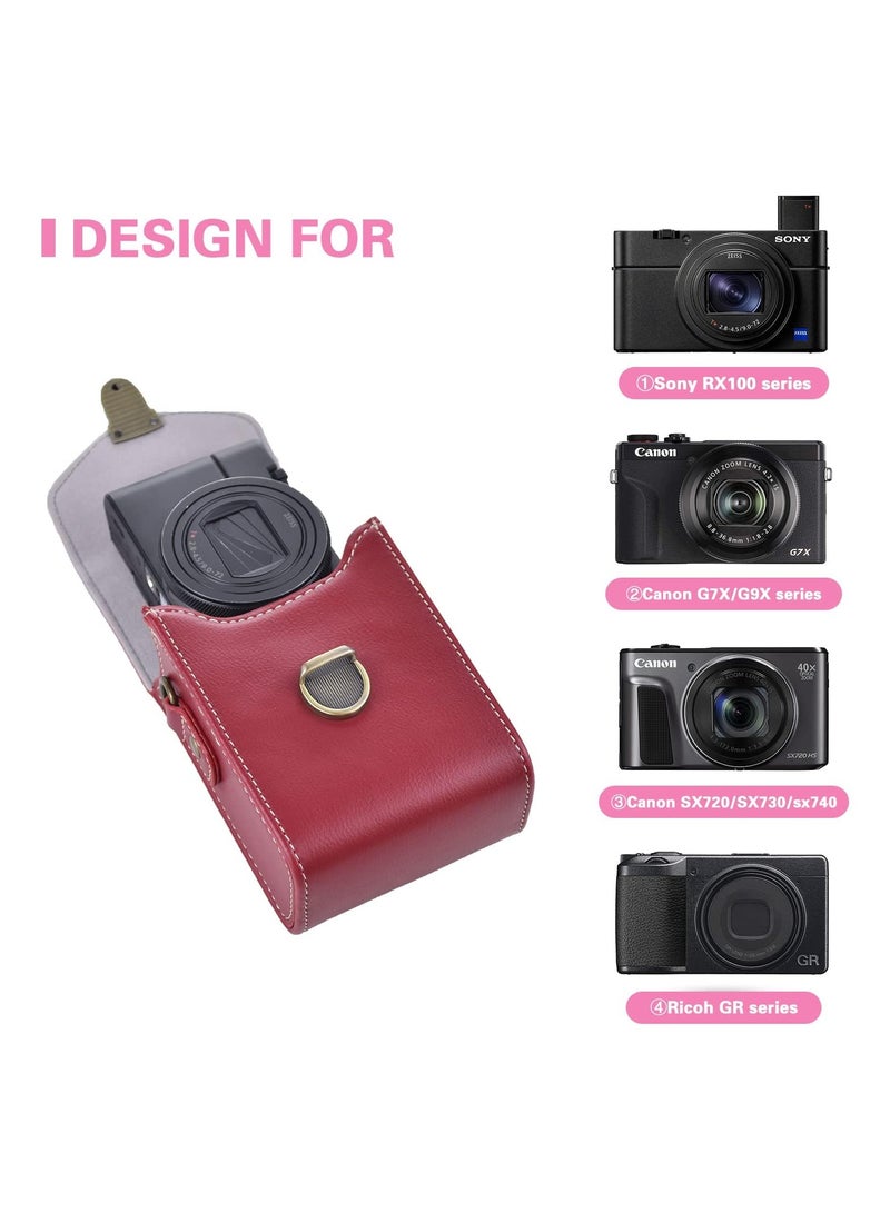 Camera Case for Sony RX100 & HX Series - Retro Leather Case for Ricoh GR IIIx/Ricoh GR III II/Canon G7X II/G7X III/SX720/SX730/SX740/G9X/G9X II (Red) - Image 2