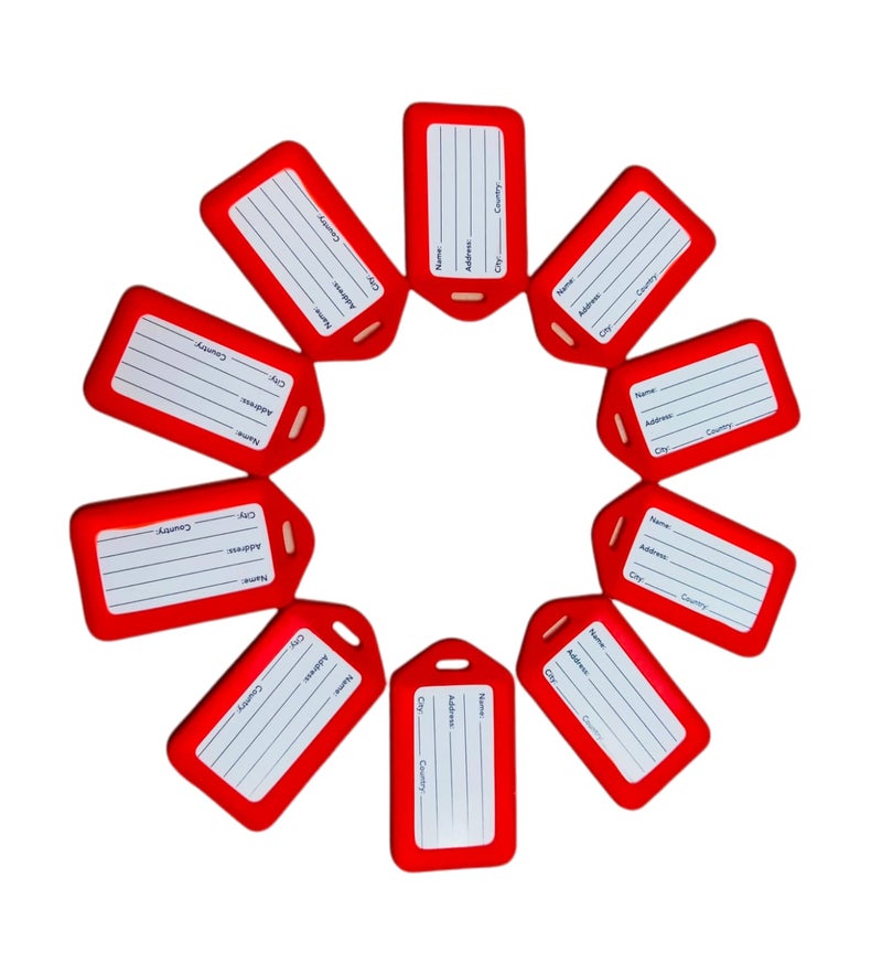 Kidultz(Pack of 12) Luggage Tags, Smart Tags for Travel suitcases, School Bags, etc..for Easily Identification of Bags Available with Silicon Band(Red) - Image 3