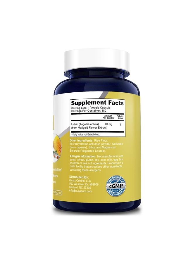 NusaPure Lutein 40mg 180 Veggie Capsules (Non-GMO & Gluten Free) - Image 2