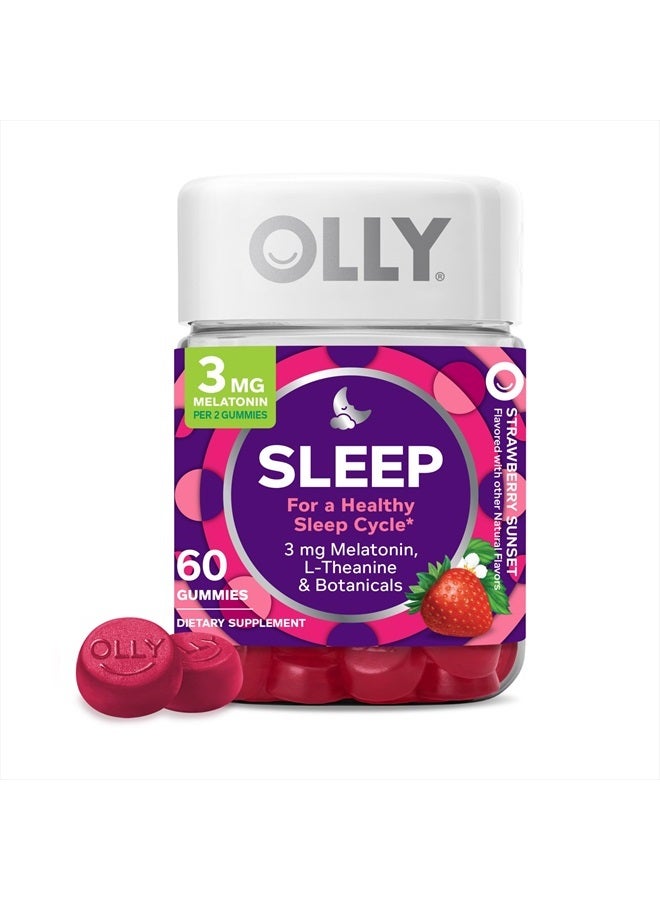OLLY Sleep Gummy, Occasional Sleep Support, 3 mg Melatonin, L-Theanine, Chamomile, Lemon Balm, Sleep Aid, Strawberry, 60 Count  - Image 1