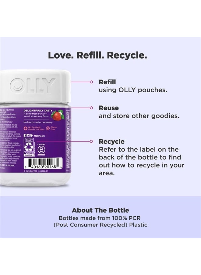 OLLY Sleep Gummy, Occasional Sleep Support, 3 mg Melatonin, L-Theanine, Chamomile, Lemon Balm, Sleep Aid, Strawberry, 60 Count  - Image 5