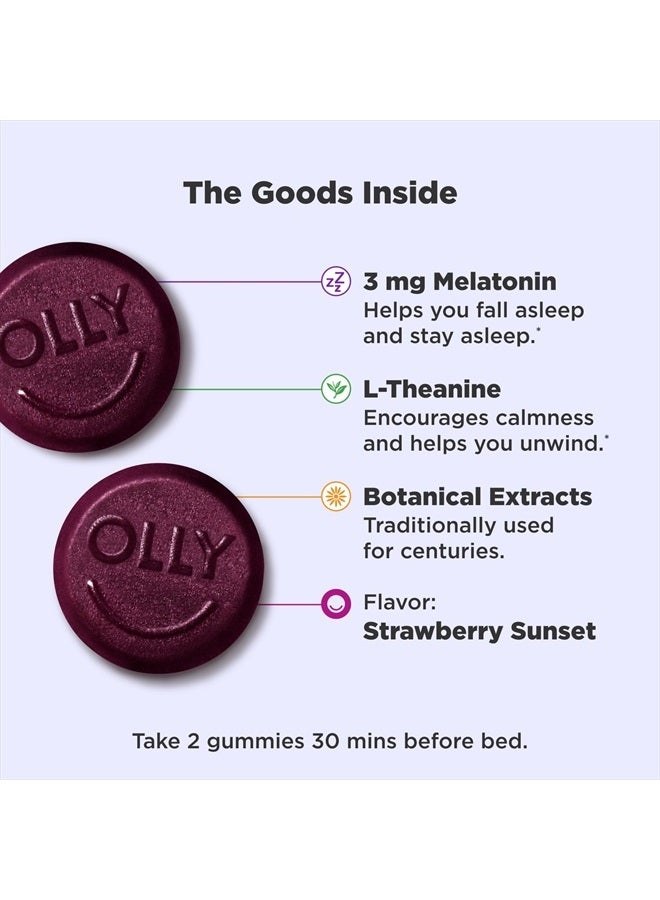 OLLY Sleep Gummy, Occasional Sleep Support, 3 mg Melatonin, L-Theanine, Chamomile, Lemon Balm, Sleep Aid, Strawberry, 60 Count  - Image 3