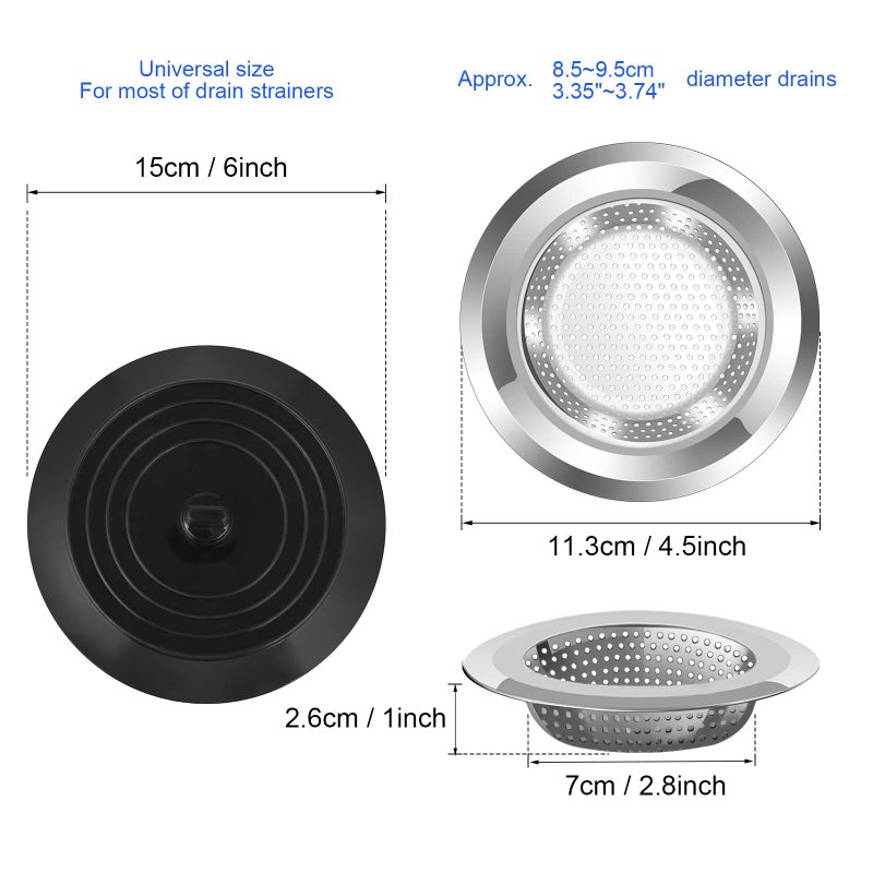 V-TOP Sink Strainer Stopper 4 Pack, Universal Silicone Kitchen Sink Drain Strainer Cover Plug Stopper Kit, 4.5 Inch Stainless Steel Sink Filter Strainer, Food Catcher for Kitchen Sink - Image 4