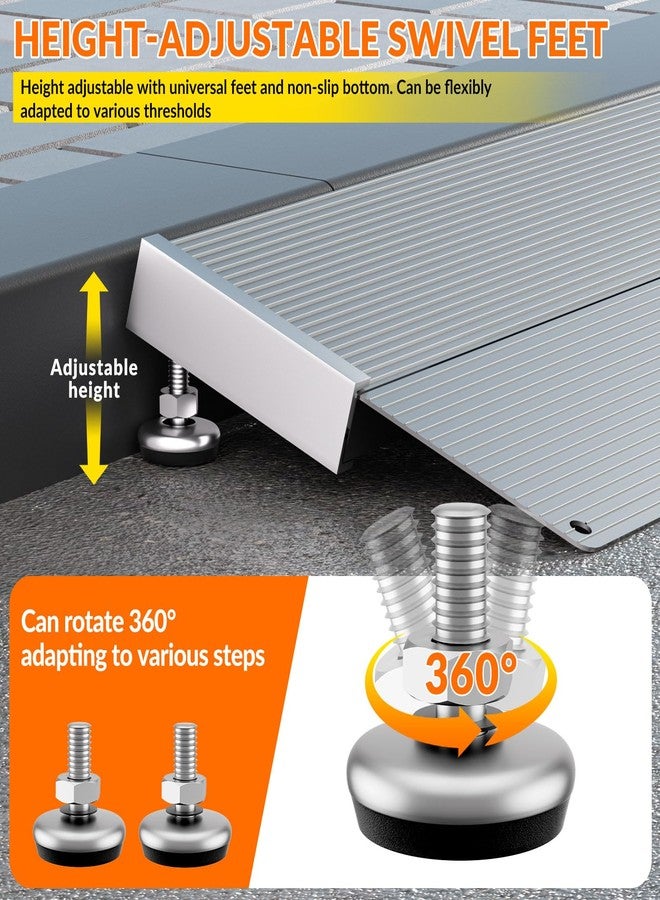 DWALE Aluminum Threshold Ramp,12 Inch Portable Self Supporting Entry Handicap Ramp, Doorways Rated 800 lbs,forWheelchair Scooters Power Chairs Walkers Metallic - Image 2