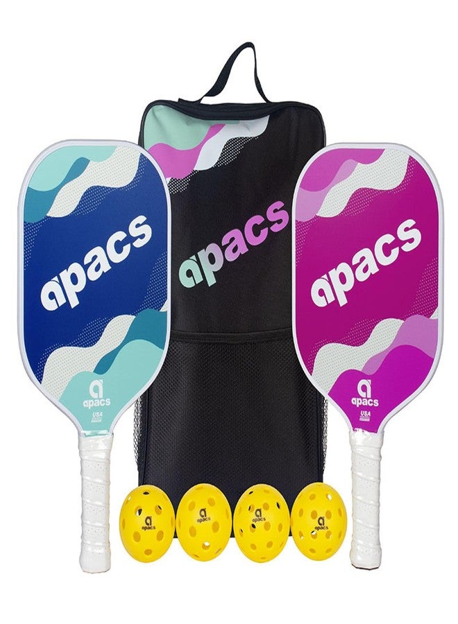 Apacs Pickleball Paddle Set (Set of 2) 13mm Carbon Fiber Paddle with PP Honeycomb | with 4 pickeballs (2X Indoor pickleballs (26 Bigger Holes) 2X Outdoor pickleballs (40 Smaller Holes) - Image 1