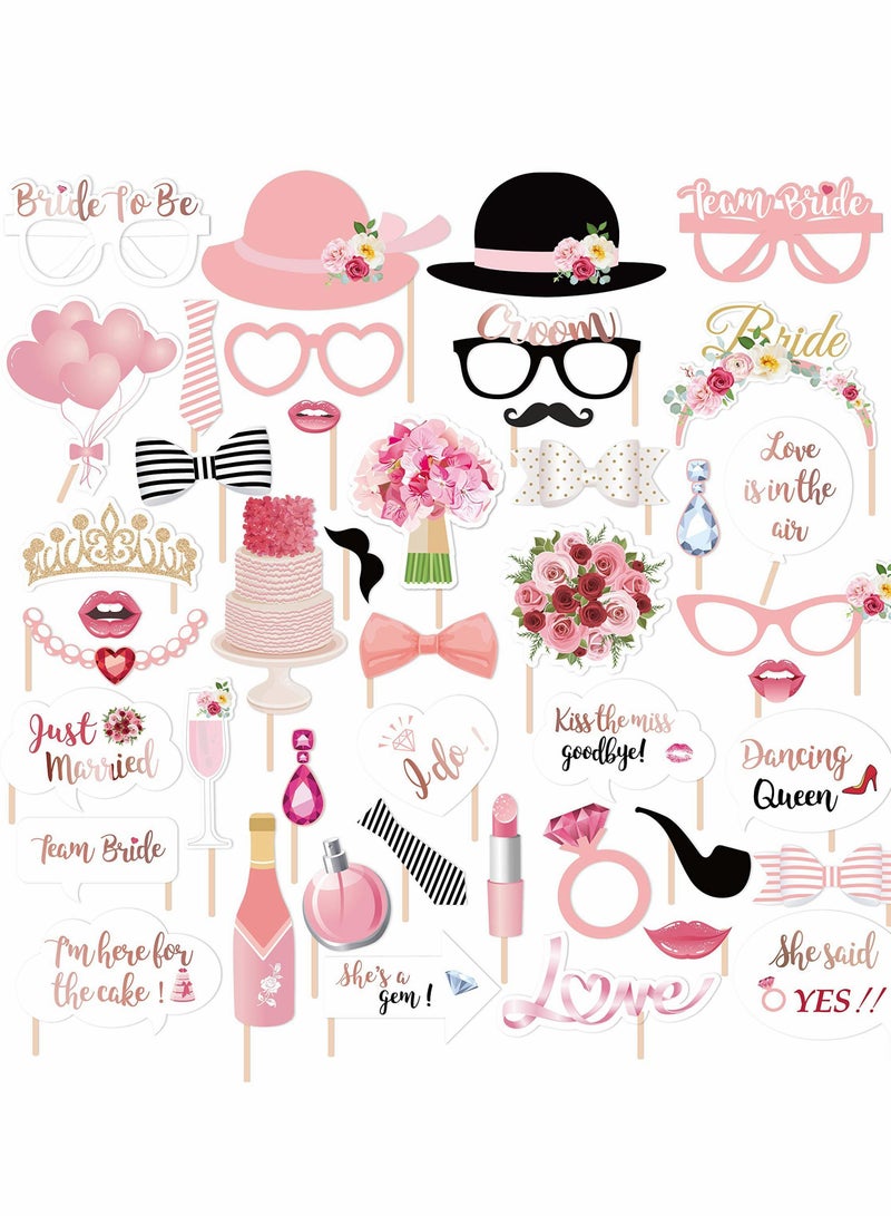 نيبمينينت Bridal Shower Photo Booth Props(44 Pcs), Rose Gold Bachelorette with Stick for Girls Night Out Hen Party Gift Accessories Wedding Favor Supplies - Image 1