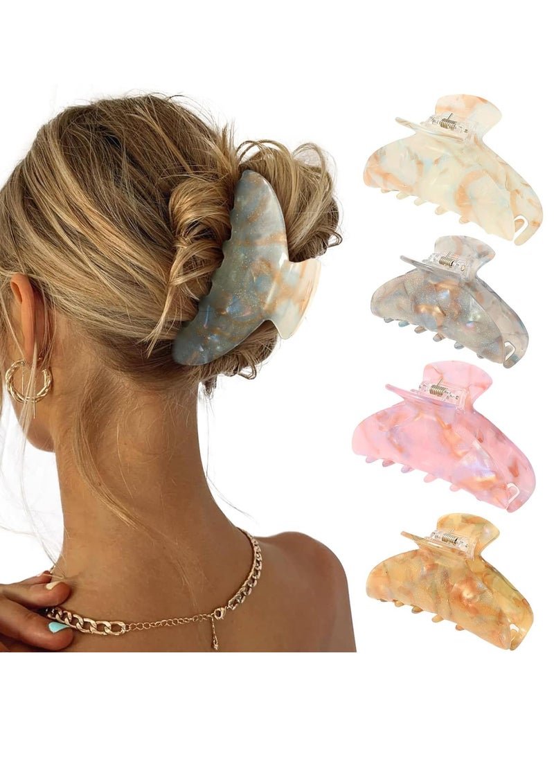 HAIMEIKANG 4Pcs Large Acrylic Hair Claw Clips - Strong Hold Thick Hair Banana Barrettes for Women Girls (Hair Clips, Banana(gray/champagne/green/pink))  - Image 1