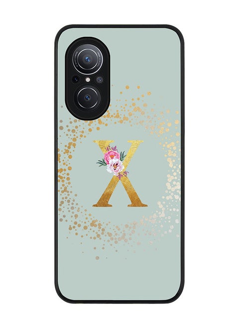Rugged Black edge case for Huawei Nova 9 SE  Slim fit Soft Case Flexible Rubber Edges Anti Drop TPU Gel Thin Cover - Custom Monogram Initial Letter Floral Pattern Alphabet - X (Light Grey )