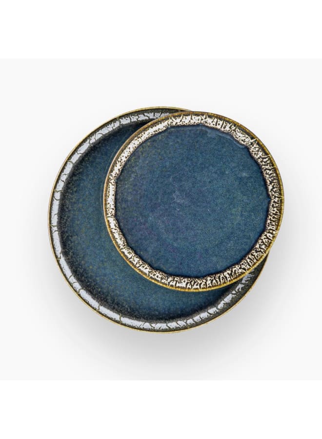 Rosa Porcelain Ramadan Serving Dinnerware 46 Pieces Set, Blue With Beige/Gold Rim - Image 1