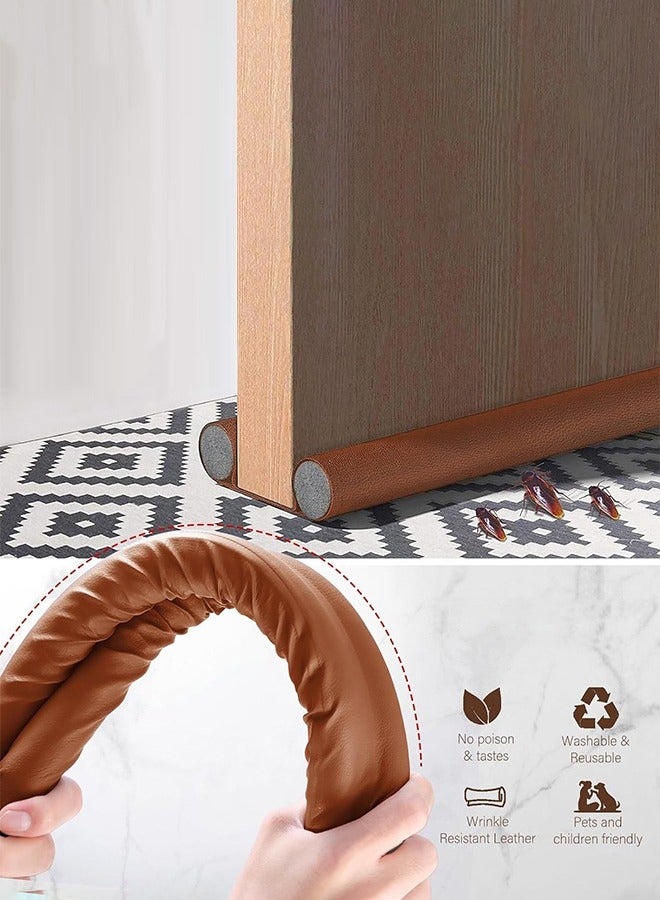 Door Draft Stoppers for Bottom of Doors Brown Adjustable Double Under Draft Blocker for Cats Door Seal Insulation Strip Door Air Stopper Door Sweep for Side of Door Gap Filler  - Image 1
