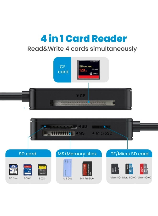 KOWVOWZ Memory Card Reader, 4-in-1 Memory Card Adapter External For Micro SD CF MS TF, USB 3.0 Compact High-Speed Flash Camera Adapter Reader for PC Laptop Camera Computer - Image 3