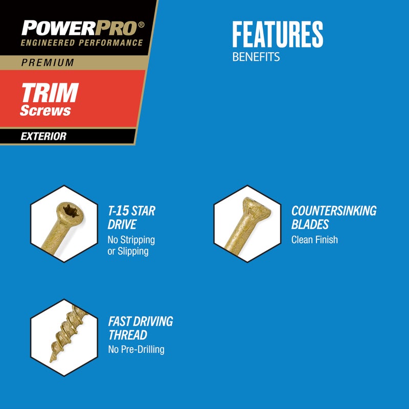 Power Pro Premium Exterior Trim Screws (#8 x 1-5/8") - 1lb Box - Image 2