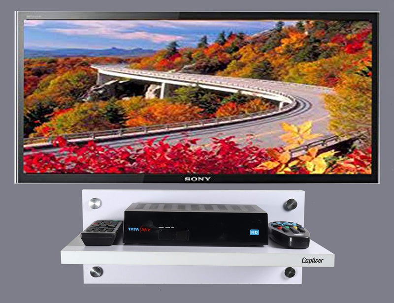 Captiver Wall Mounted Set Top Box Holder (White)||Setup Box Stand for Home | Wall Mount Stylish WiFi Router Holder TV Cabinet Living Room Furniture - Image 1