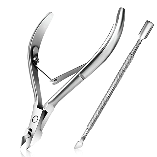 Cuticle Trimmer with Cuticle Pusher  Easkep Cuticle Remover Cuticle Nipper Professional Stainless Steel Cuticle Cutter Clipper Pedicure Manicure Tools for Fingernails and Toenails D501Silver